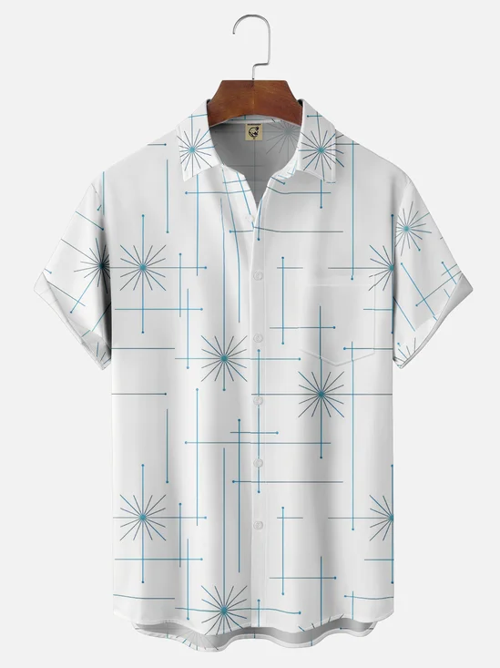 Moisture-Wicking Mid-Century Geometric Chest Pocket Hawaiian Shirt