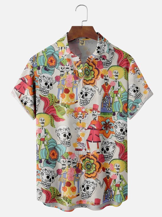 Moisture-wicking Day of the Dead Chest Pocket Casual Shirt