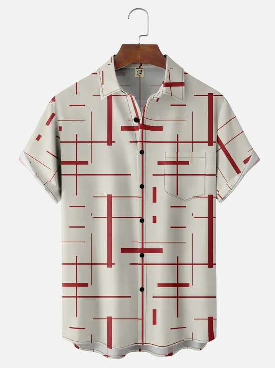Moisture-Wicking Medieval Geometric Chest Pocket Hawaiian Shirt