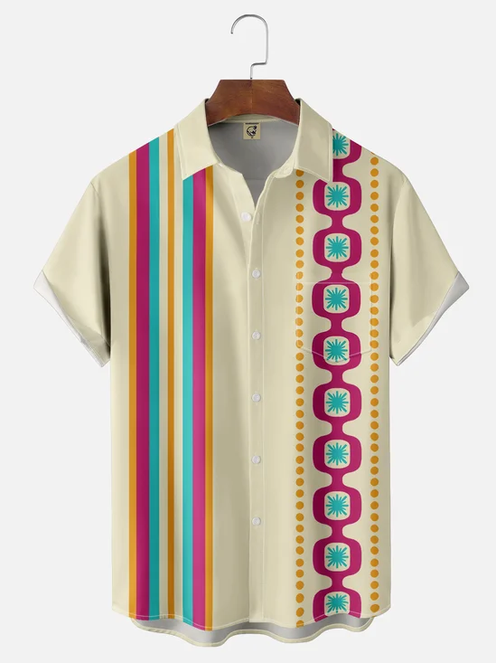 Moisture-Wicking Retro Mid-Century Geometric Polka-Dot Chest Pocket Hawaiian Shirt