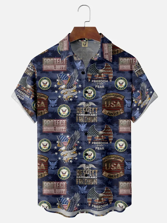 Moisture-Wicking US Navy Army Marine Corps Chest Pocket Hawaiian Shirt