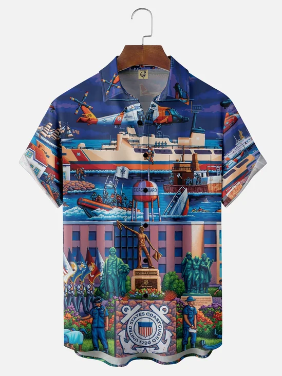 Moisture-Wicking US Coast Guard Chest Pocket Hawaiian Shirt