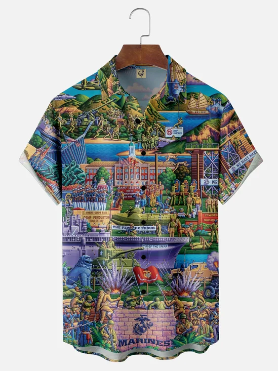 Moisture-Wicking USMC Chest Pocket Hawaiian Shirt