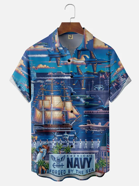 Moisture-Wicking US Navy Chest Pocket Hawaiian Shirt