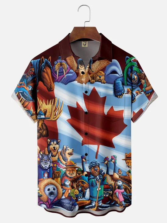 Moisture-Wicking Canadian Animal Chest Pocket Hawaiian Shirt