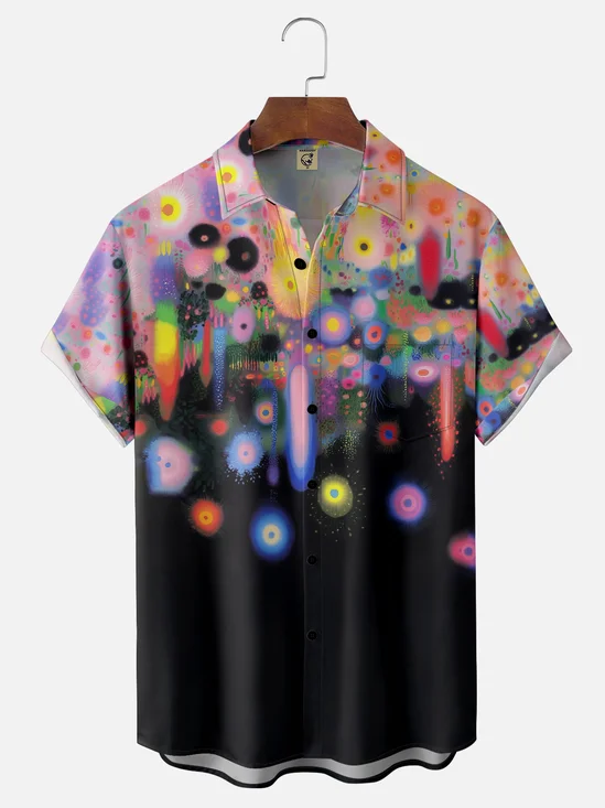 Moisture-wicking Youthful Abstract Art Print Chest Pocket Casual Shirt