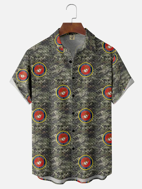 Moisture-Wicking USMC Marine Corps Chest Pocket Hawaiian Shirt