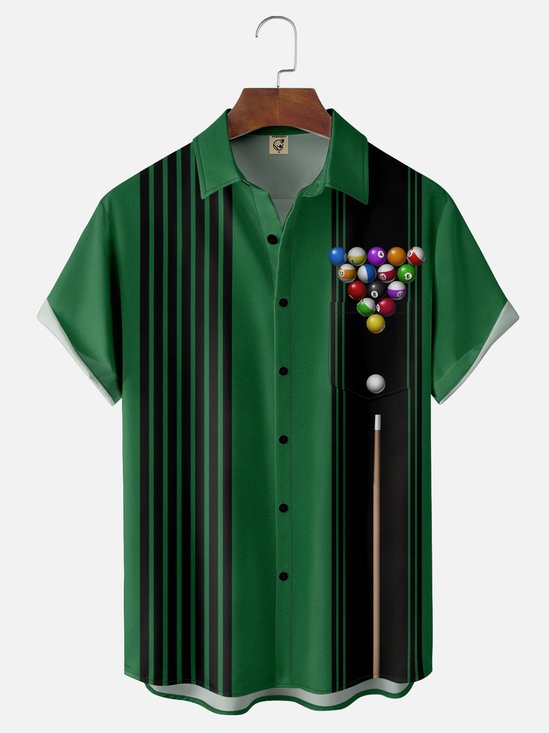 Moisture-wicking Billiards Art Illustration Fun Chest Pocket Bowling Shirt