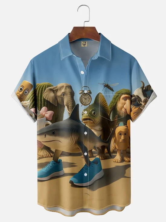 Moisture-wicking Fun "Tralalelo Tralala" Team Vanguard Chest Pocket Hawaiian Shirt