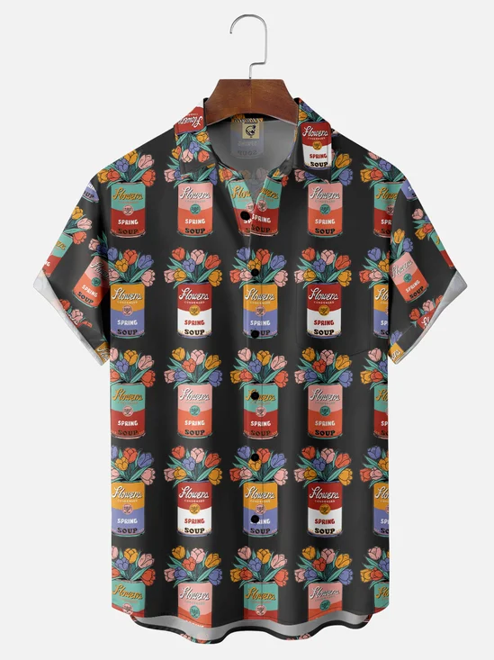 Hardaddy x Coffee Man Moisture-wicking Pop Art Floral Chest Pocket Casual Shirt