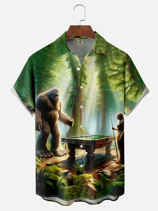 Moisture-Wicking Pool Bigfoot Chest Pocket Hawaiian Shirt