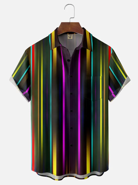Moisture-Wicking Ombre Stripe Chest Pocket Hawaiian Shirt