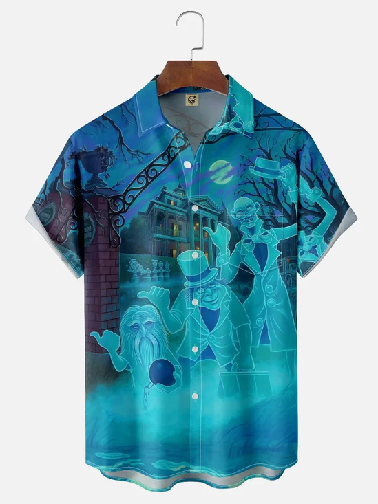 Moisture-wicking Halloween Ghost Chest Pocket Casual Shirt