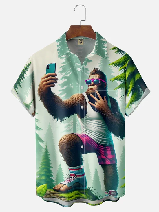 Moisture-Wicking Hiking And Bigfoot Chest Pocket Hawaiian Shirt