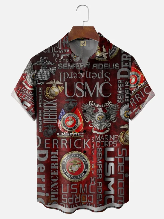 Moisture-Wicking Veterans Day Lettering American Eagle Chest Pocket Hawaiian Shirt
