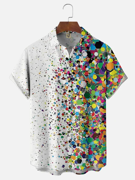 Moisture-Wicking Ombre Polka Dot Chest Pocket Hawaiian Shirt