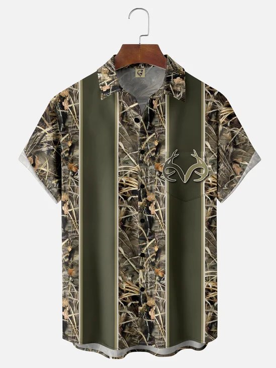 Moisture-Wicking Hunting Season Deer Chest Pocket  Bowling Shirt