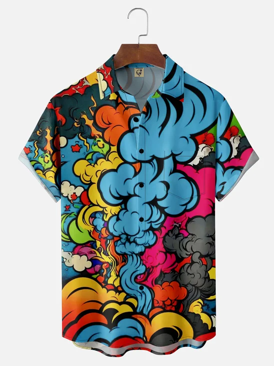 Moisture-wicking Cartoon Chest Pocket Casual Shirt