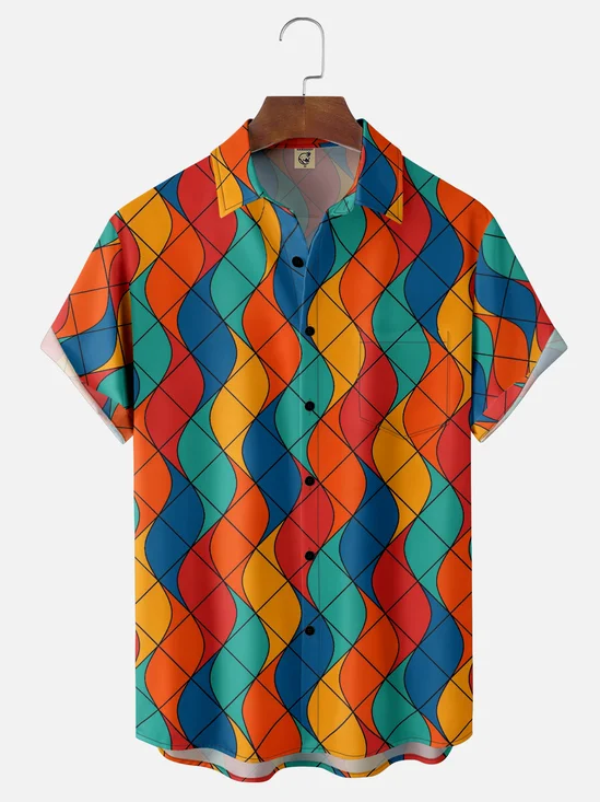 Moisture-wicking Geomatric Chest Pocket Casual Shirt