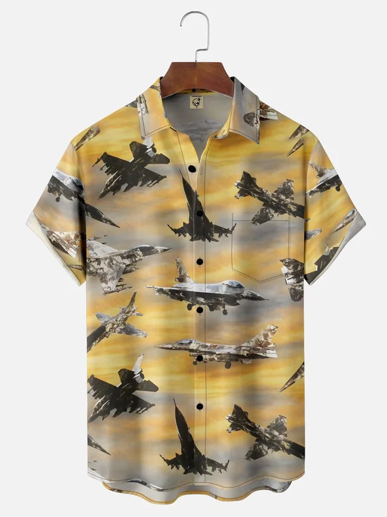 Moisture-wicking Veterans Day Air Force Plane Chest Pocket Casual Shirt
