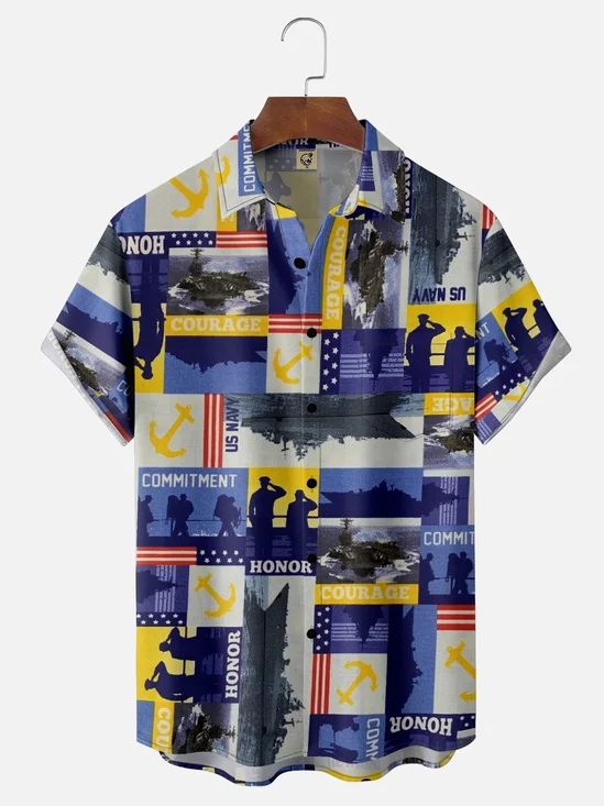 Moisture-wicking Veterans Day Navy Chest Pocket Casual Shirt
