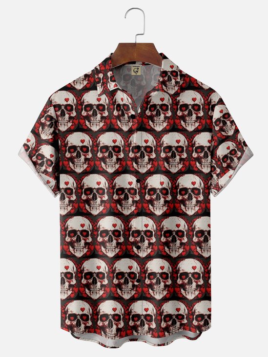 Moisture-wicking Music Rock Skull Chest Pocket Casual Shirt