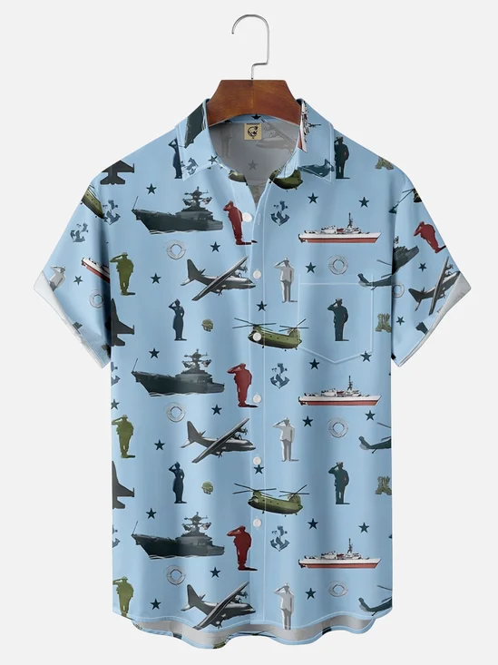 Moisture-wicking Veterans Day U.S. Army, Navy, Air Force Chest Pocket Casual Shirt
