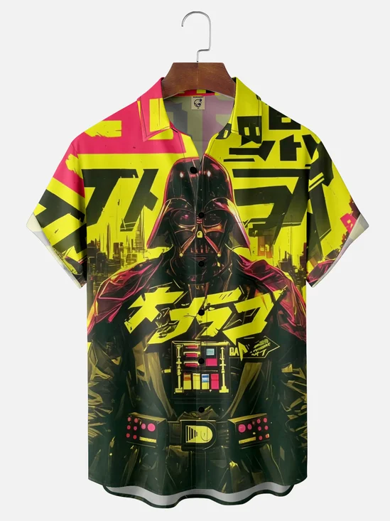 Moisture-wicking Star Robot Chest Pocket Casual Shirt