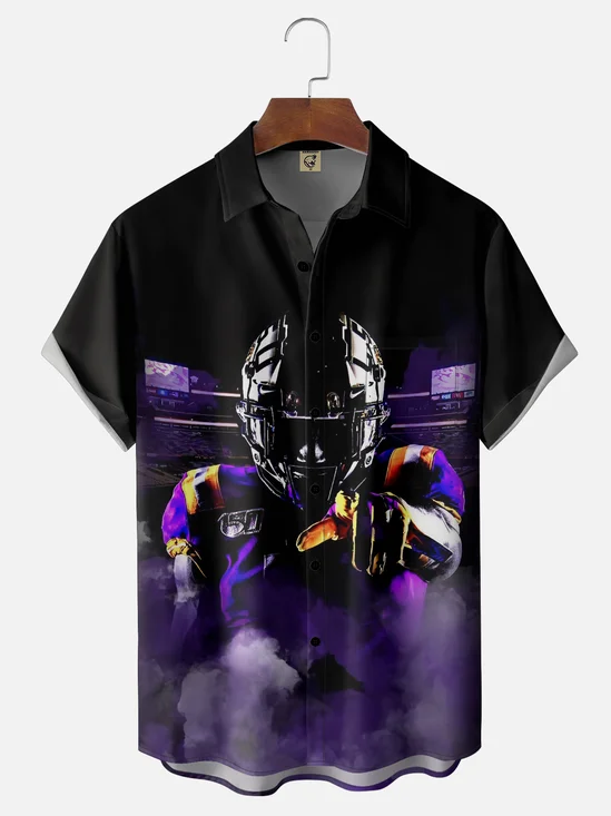 Moisture-wicking American Football Chest Pocket Casual Shirt
