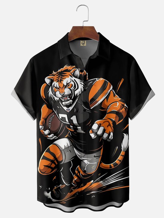 Moisture-wicking American Football Detroit Tigers Chest Pocket Casual Shirt
