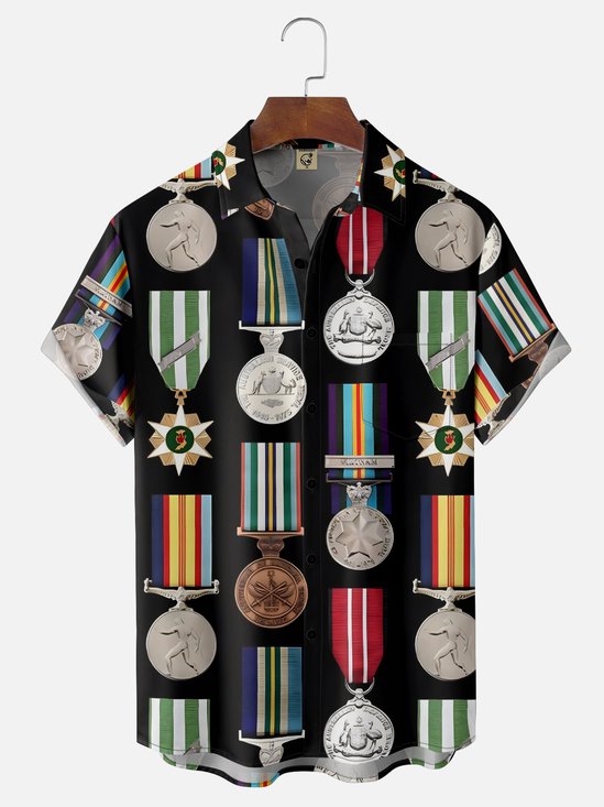 Moisture-wicking Veterans Day Medal Chest Pocket Casual Shirt