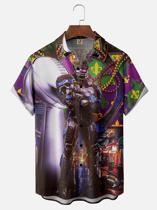Moisture-wicking American Football Chest Pocket Casual Shirt