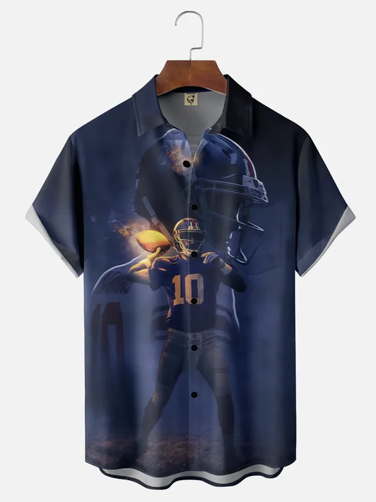 Moisture-wicking American Football New York Art Giants Fun Chest Pocket Casual Shirt