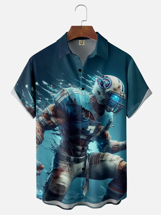 Moisture-wicking American Football Tennessee Art Titans Fun Chest Pocket Casual Shirt