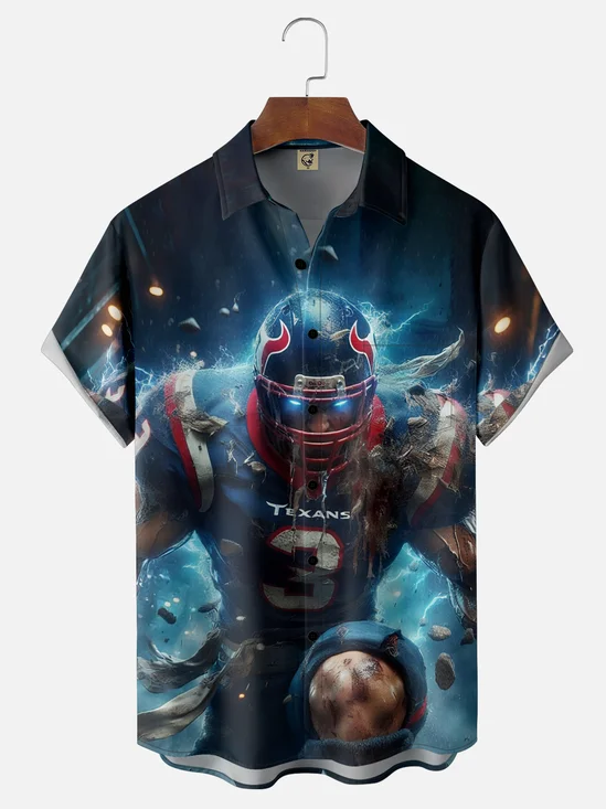 Moisture-wicking American Football Houston Art Texans Fun Chest Pocket Casual Shirt