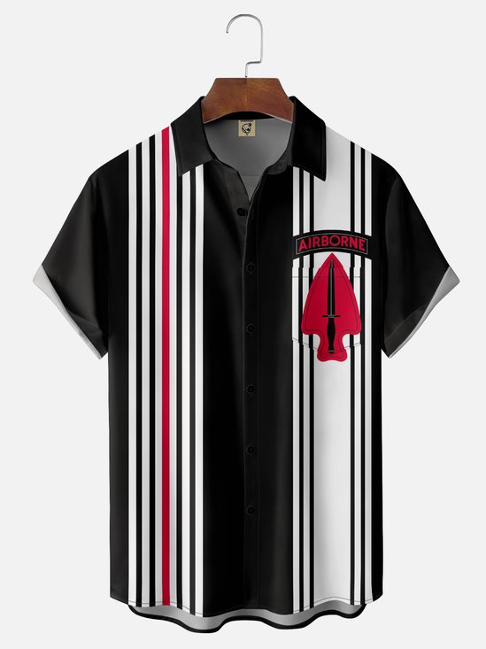 Moisture-wicking Veterans Day Delta Force Chest Pocket Bowling Shirt