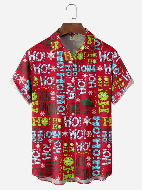 Moisture-wicking Fun Christmas Art Slogan Chest Pocket Casual Shirt