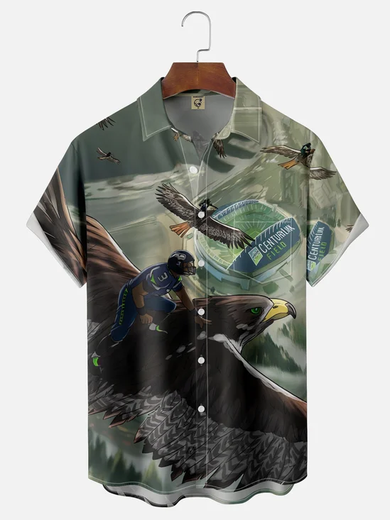 Moisture-wicking American Football Seattle Art Petrel Fun Chest Pocket Casual Shirt