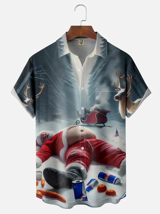 Moisture-wicking Christmas Funny Santa Chest Pocket Casual Shirt