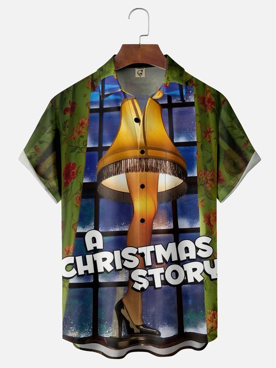 Moisture-Wicking Christmas Leg Lights Chest Pocket Hawaiian Shirt