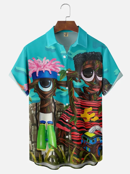 Hardaddy x Nathaniel Bolarinwa Moisture-wicking Personalized Art Wood Figure Chest Pocket Casual Shirt