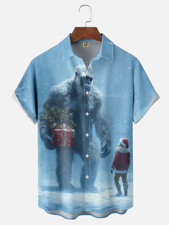 Moisture-Wicking Christmas Bigfoot Chest Pocket Hawaiian Shirt