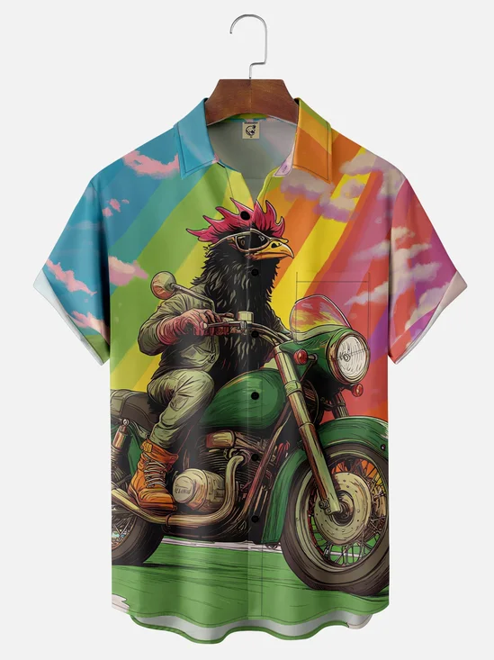Moisture-Wicking Biker Chicken Breast Pocket Hawaiian Shirt