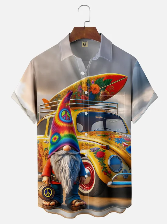 Moisture Wicking Retro Dwarf Car Chest Pocket Hawaiian Shirt