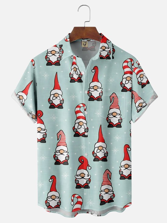Moisture-Wicking Christmas Gnome Snowflake Chest Pocket Hawaiian Shirt