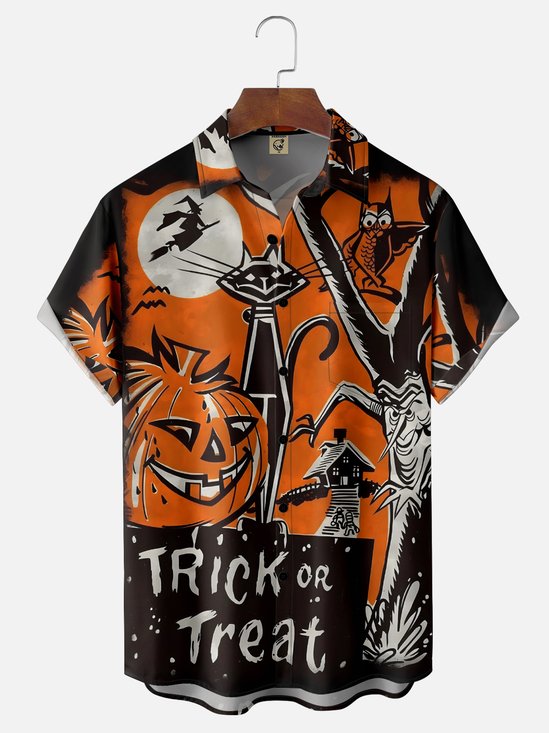 Moisture-Wicking Halloween Trick-or-Treat Chest Pocket Hawaiian Shirt