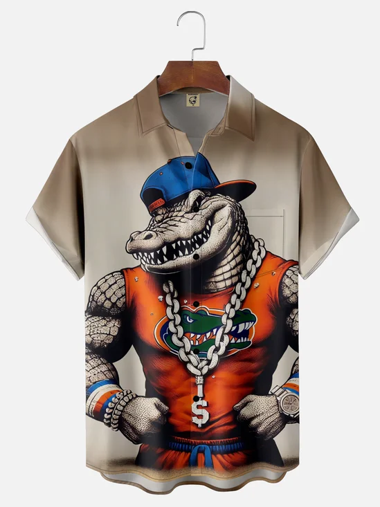 Moisture-Wicking Football Gator Chest Pocket Hawaiian Shirt