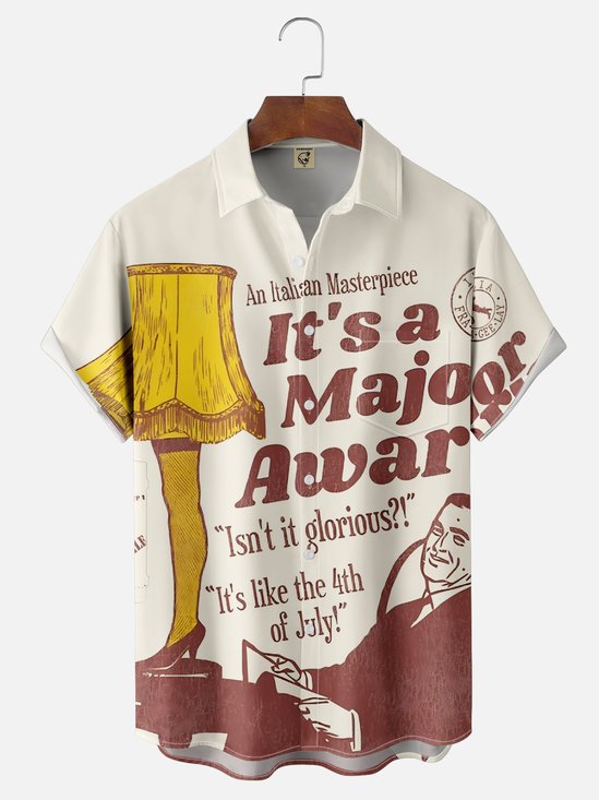 Moisture-Wicking Christmas Story Leg Lamp Chest Pocket Hawaiian Shirt