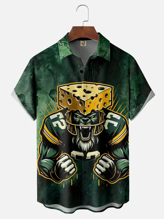 Moisture-wicking Cheesehead Football Sports Chest Pocket Casual Shirt