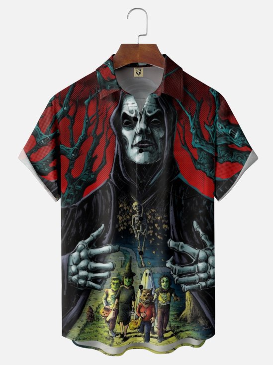 Moisture-wicking Halloween Horror Chest Pocket Casual Shirt